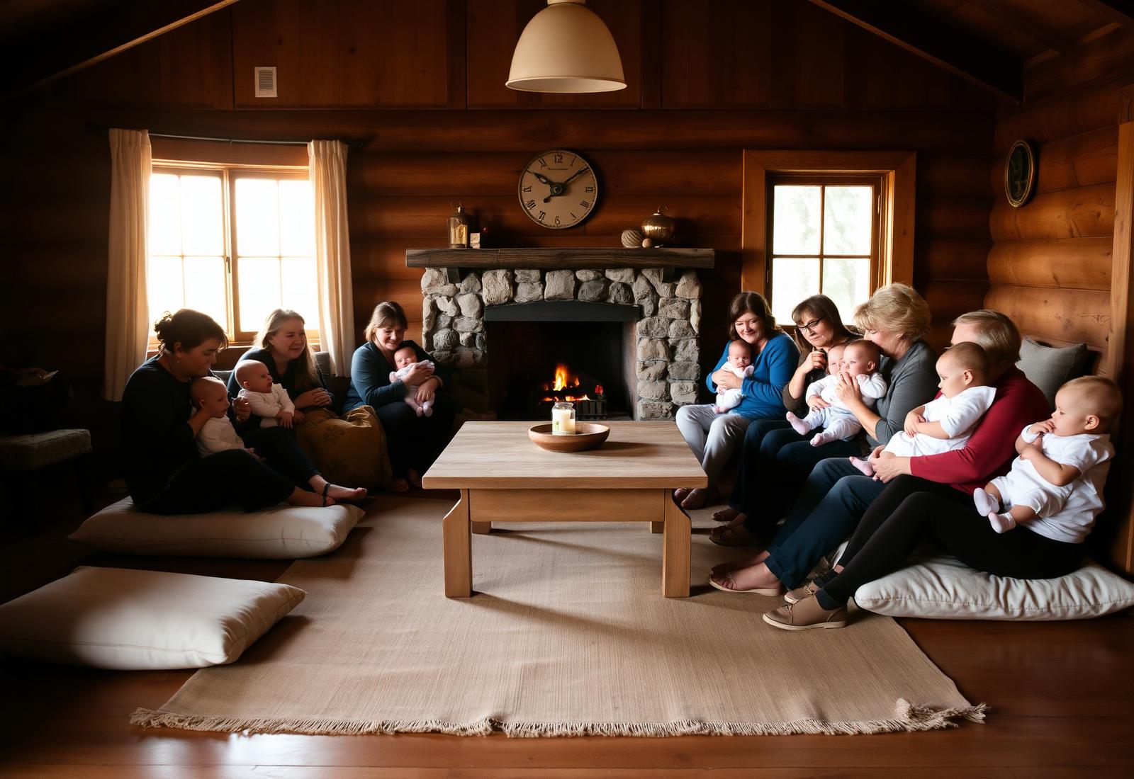 Encuentro de mamás en cabaña del sur de Chile