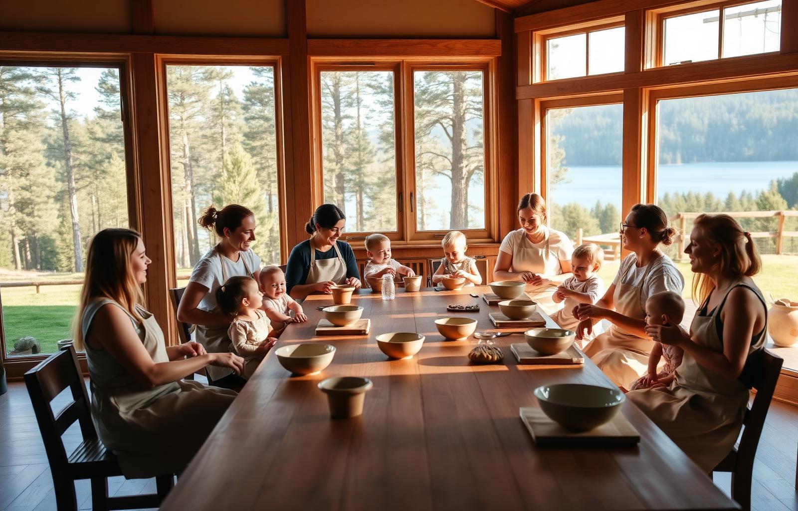 Mamás cocinando en taller del sur de Chile